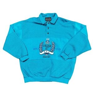 Vintage Bugle Boy Sz. L Teal College 457 Pullover Sweatshirt Mens 90s